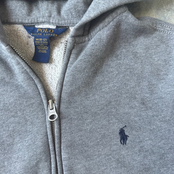 Polo Ralph Lauren Boys M Gray Full Zip Hoodie Classic‎ Embroidered Logo - Picture 2 of 4